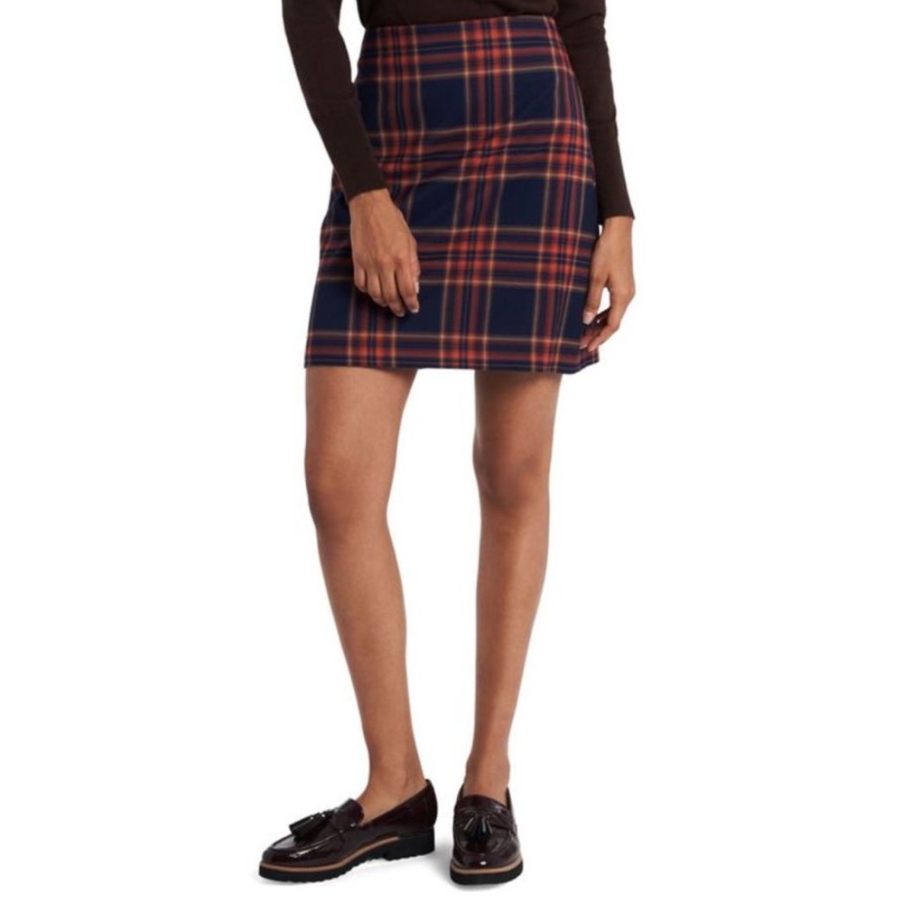 RILEY&RAE‎ • Womens Navy Zippered Plaid Mini A-Line Skirt
